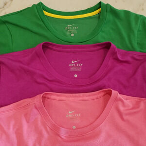 3 Dri-Fit Nike Tees Women Large Pink Magenta Purple Green